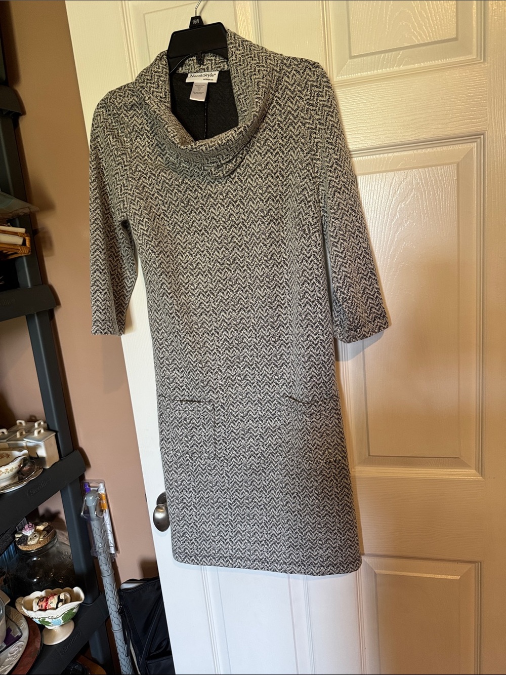 New York & Company Gray Cowl Neck Knit Dress